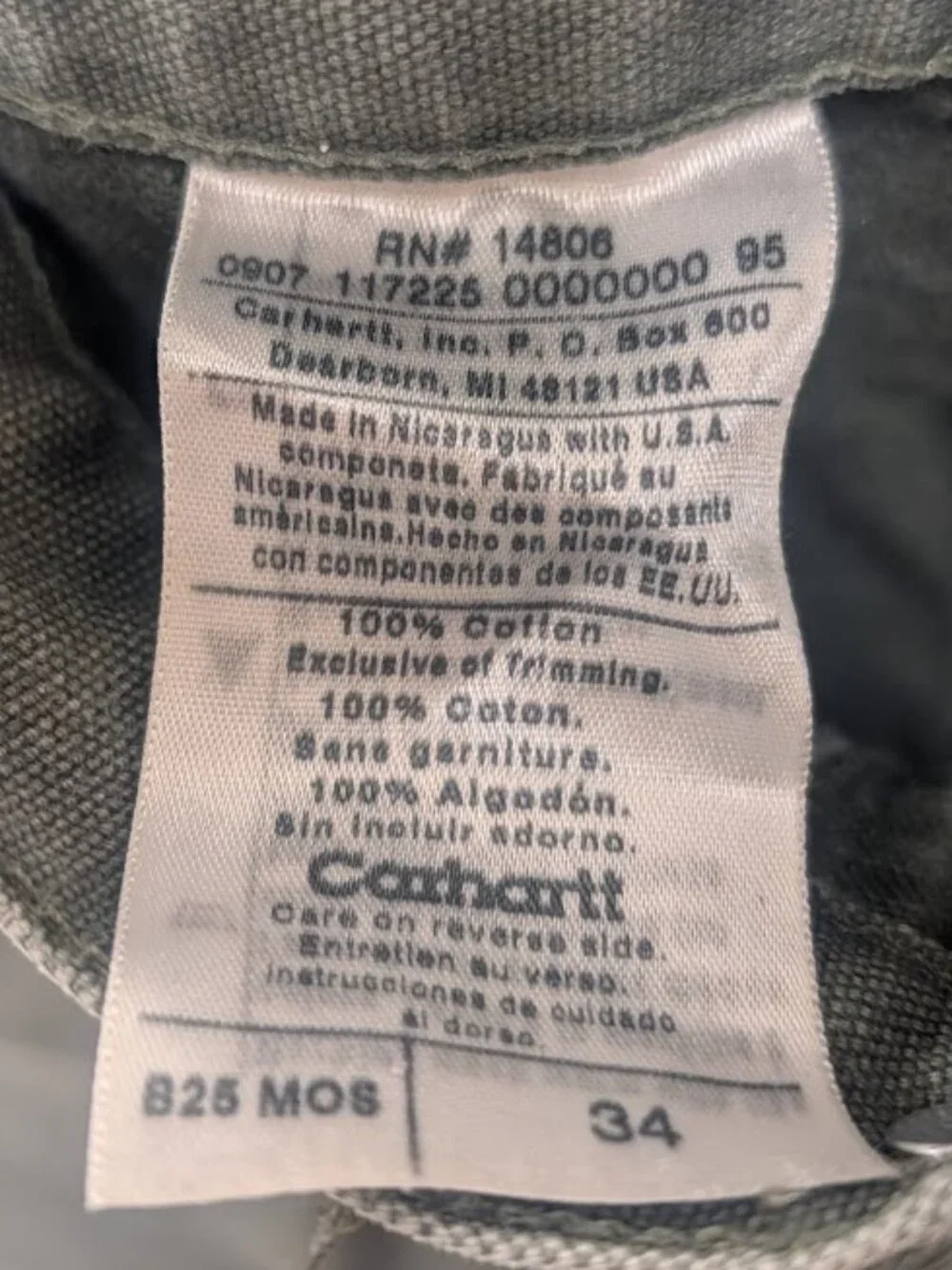 Carhartt Men's B25 MOS Work Carpenter Shorts Size 34